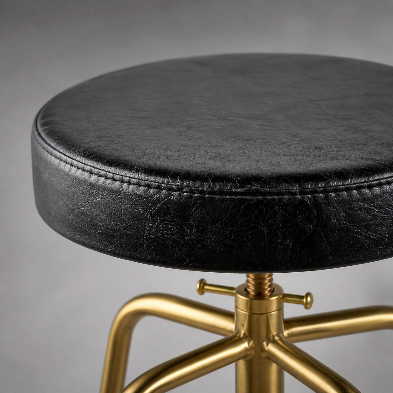 Antique Brass & Black Leather Adjustable Bar Stool
