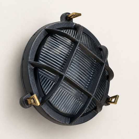 Wroxham Cast Pewter Caged Bulkhead Wall or Ceiling Light - IP65
