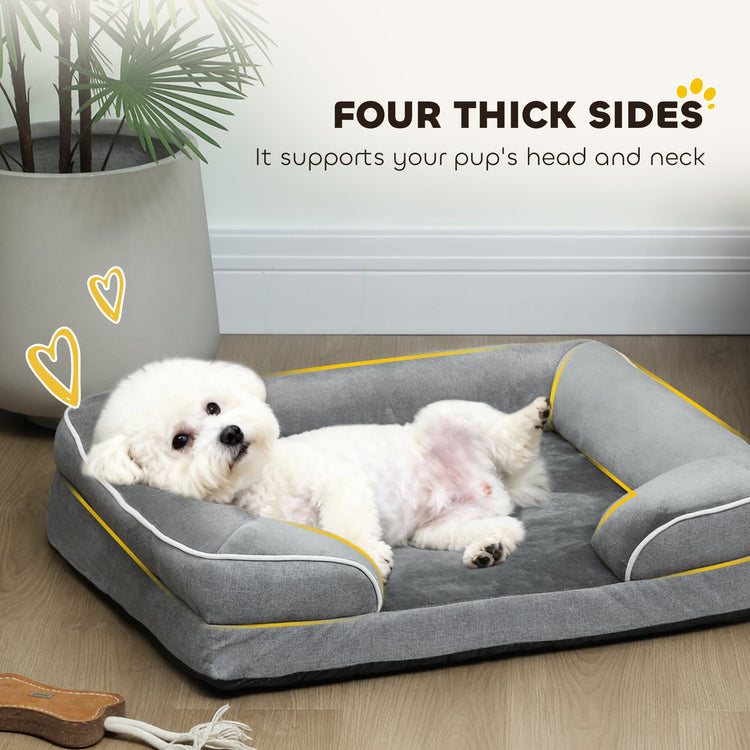 PawHut Dog Sofa Bed, Washable Pet Bed with Removable Cover and Non-Slip Bottom for Cats and Small Dogs, Grey
