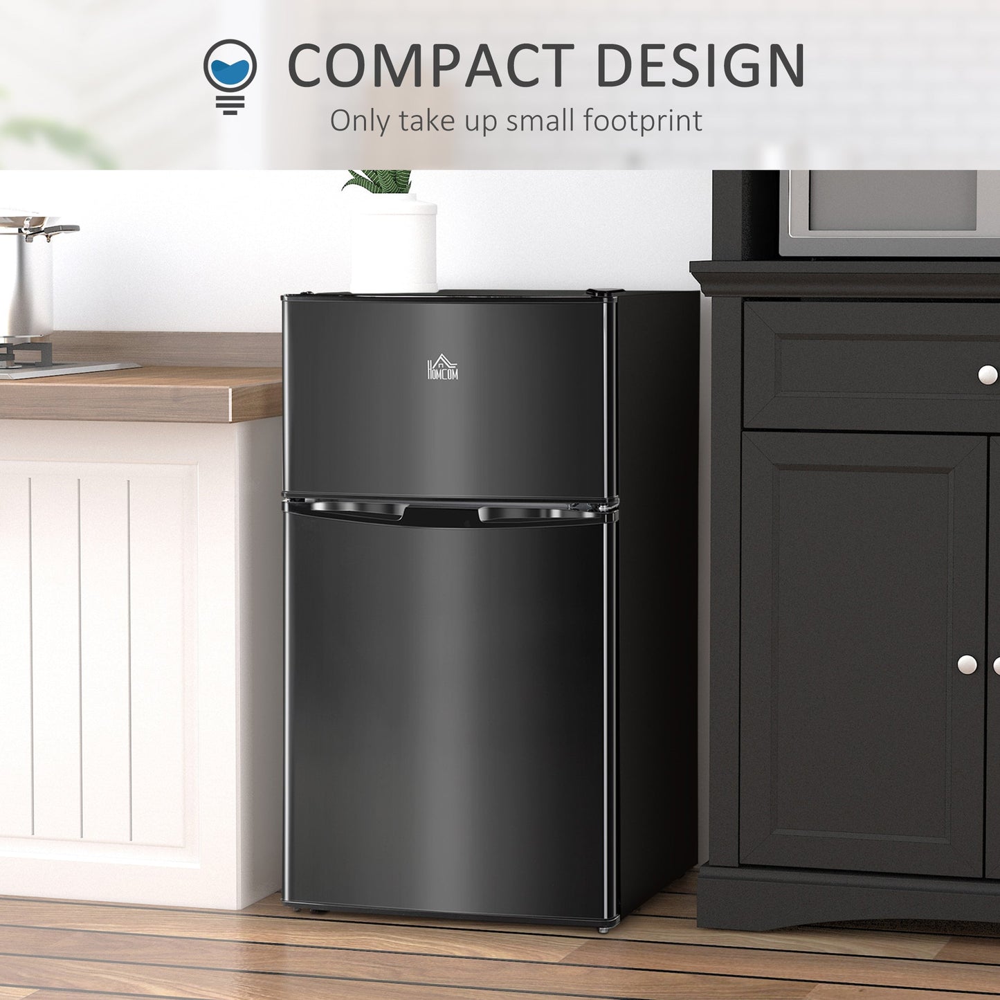 HOMCOM 88L Under Counter Fridge Freezer, Small Refrigerator with 5-Setting, 3 Star Freezer Rating, Black