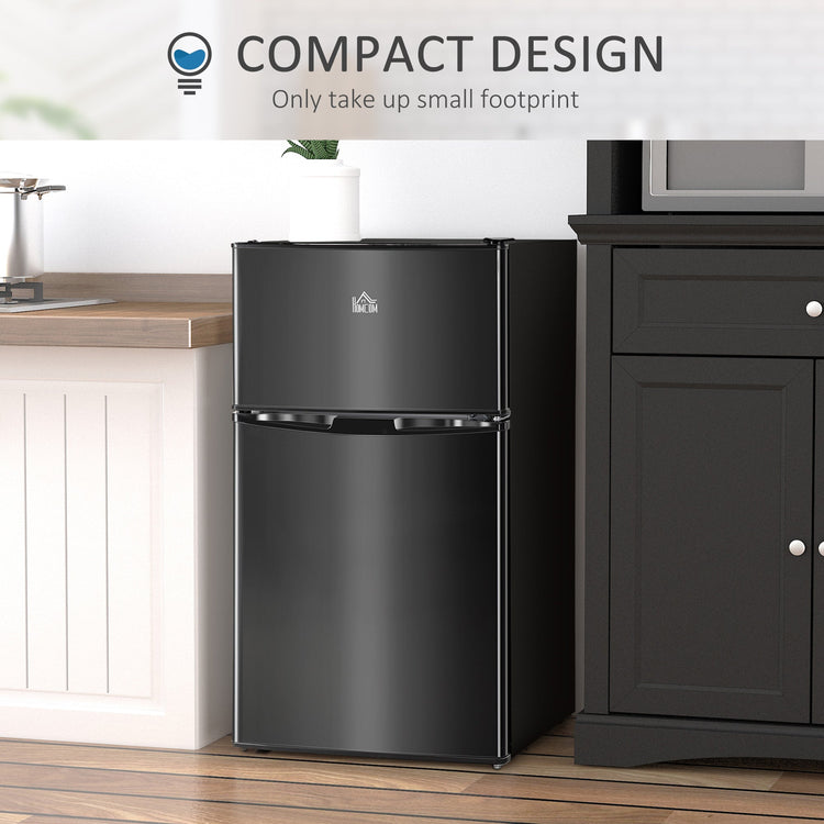 HOMCOM 88L Under Counter Fridge Freezer, Small Refrigerator with 5-Setting, 3 Star Freezer Rating, Black