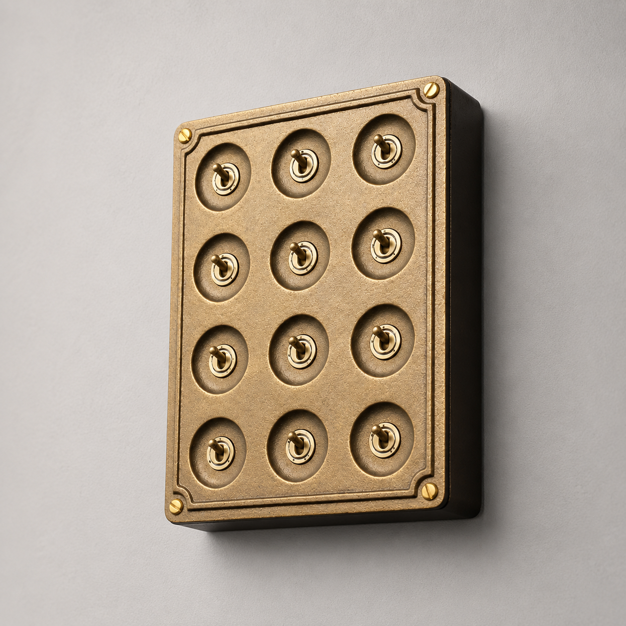12 Gang 2 Way Bronze Cast Metal Light Switch | Surface Mount Industrial Toggle
