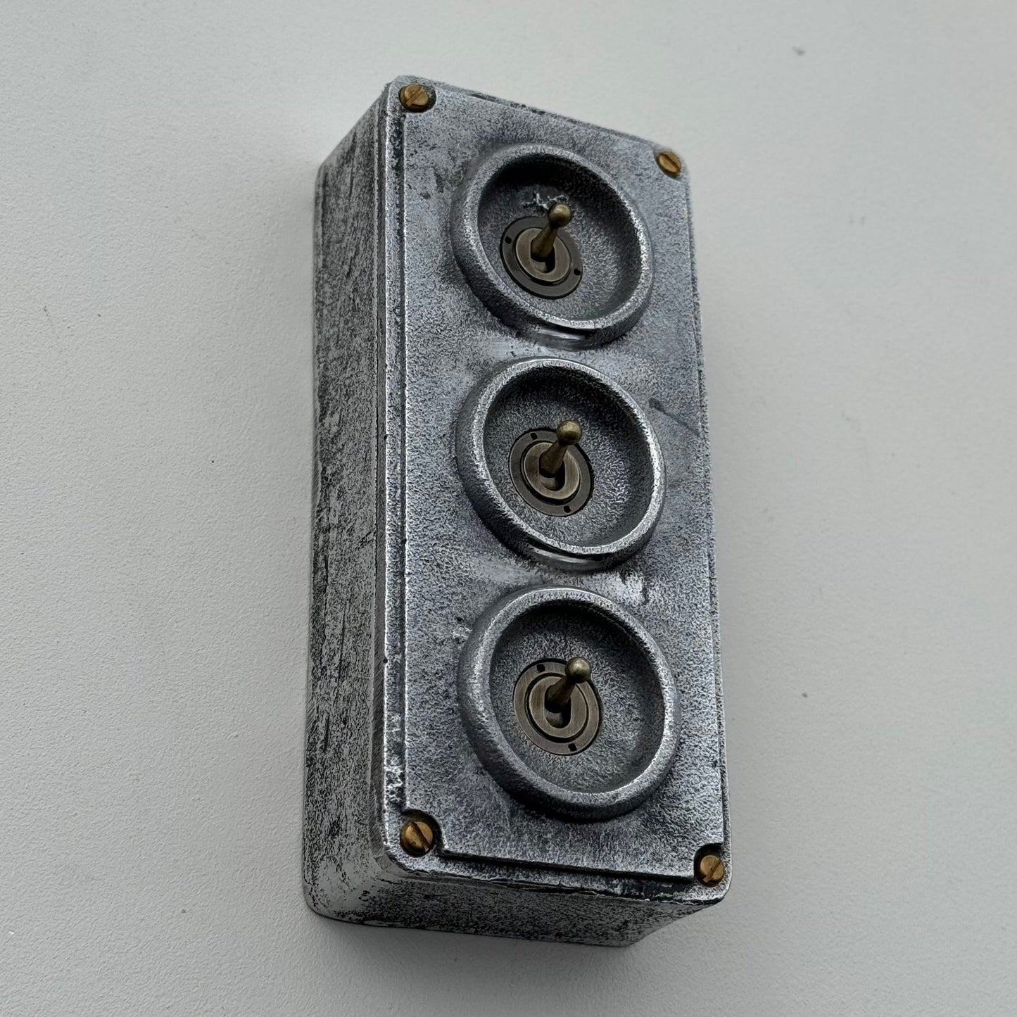 3 Gang 2 Way Solid Cast Metal Toggle Light Switch | Industrial Vintage Surface Mounted *Factory Second*