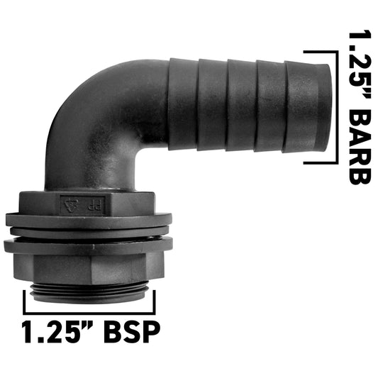 Water Butt 90¬∞ Overflow Elbow with Nut & Washer, 1.25"
