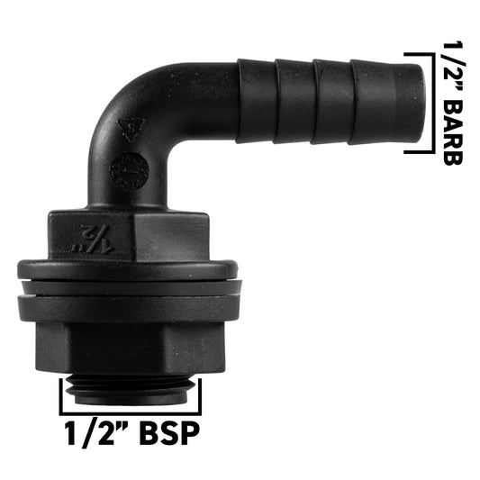 Water Butt 90¬∞ Overflow Elbow with Nut & Washer, 1/2"