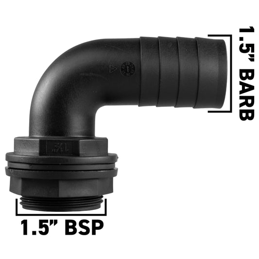 Water Butt 90¬∞ Overflow Elbow with Nut & Washer, 1.5"