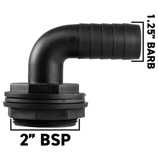 Water Butt 90¬∞ Overflow Elbow with Nut & Washer, 2" - 1.25"