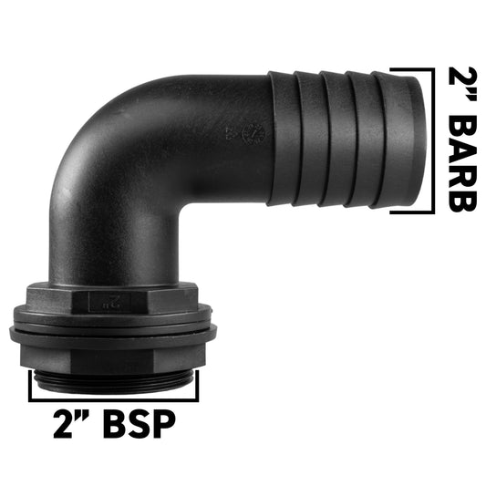 Water Butt 90¬∞ Overflow Elbow with Nut & Washer, 2"