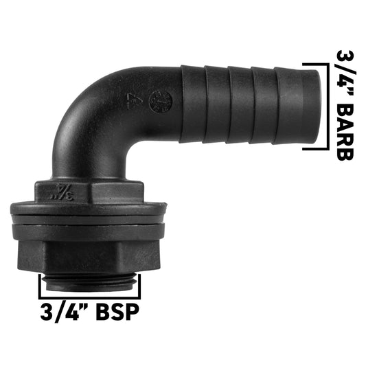 Water Butt 90¬∞ Overflow Elbow with Nut & Washer, 3/4"