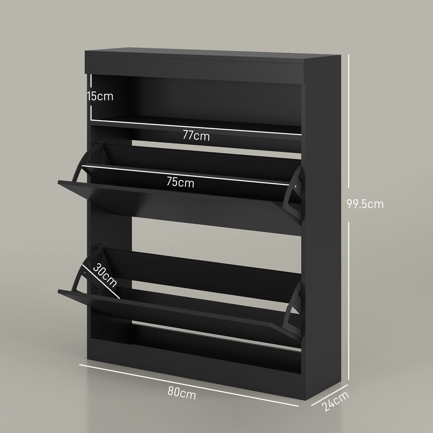 High Gloss Black Shoe Cabinet 2 Flip Drawers 16 Pair Shoes Storage Organiser