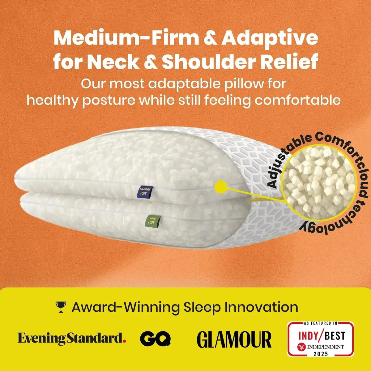 Brightr® Luna Adjustable Memory Foam pillow for neck & shoulder pains