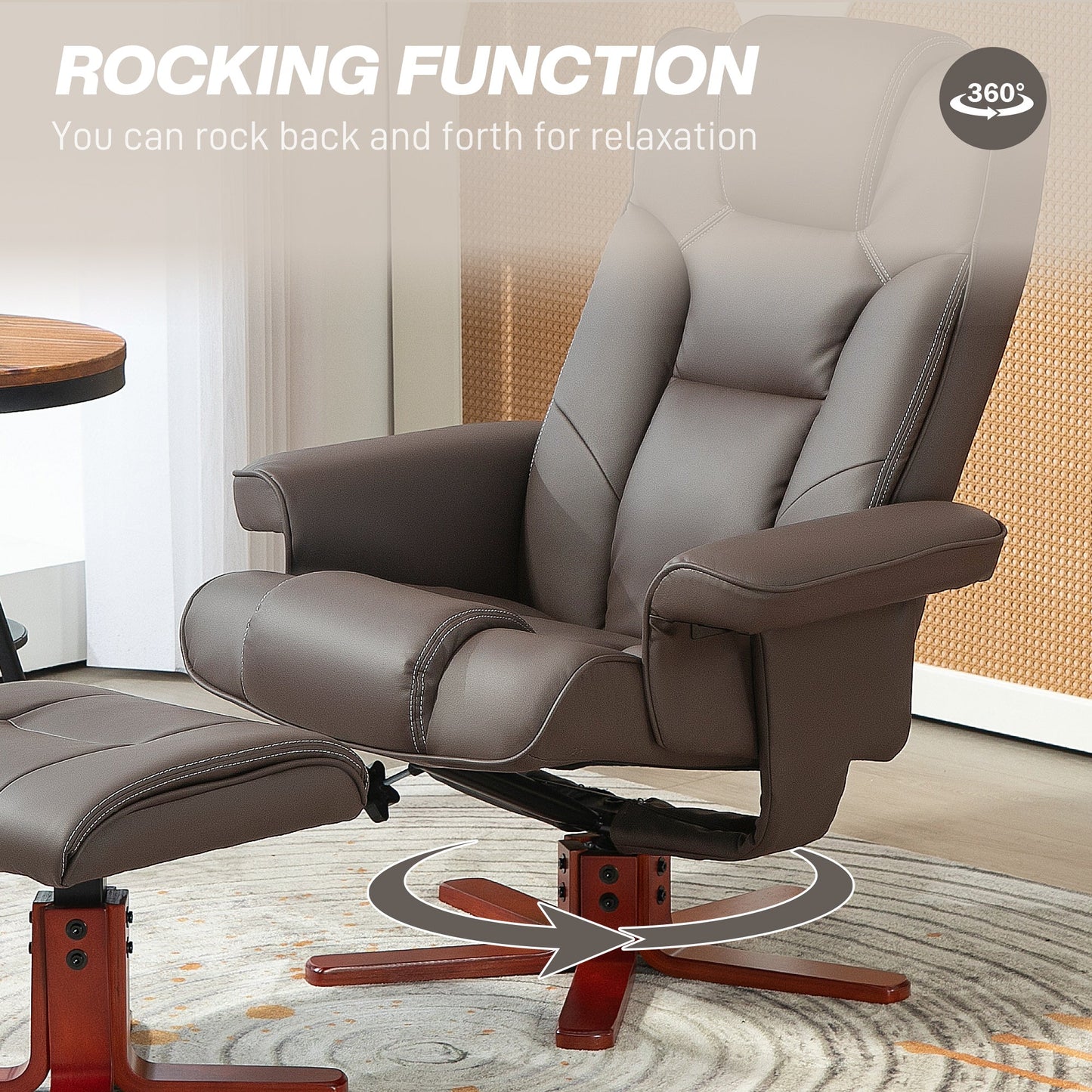 Faux Leather Recliner Chair with Footstool Brown - Home Living Room Seat Wood