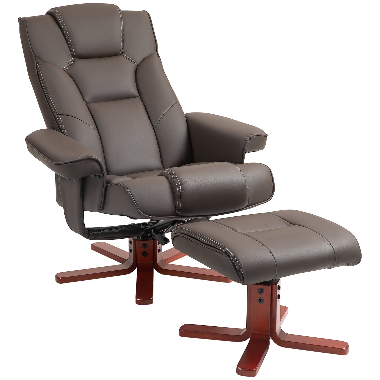 Faux Leather Recliner Chair with Footstool Brown - Home Living Room Seat Wood