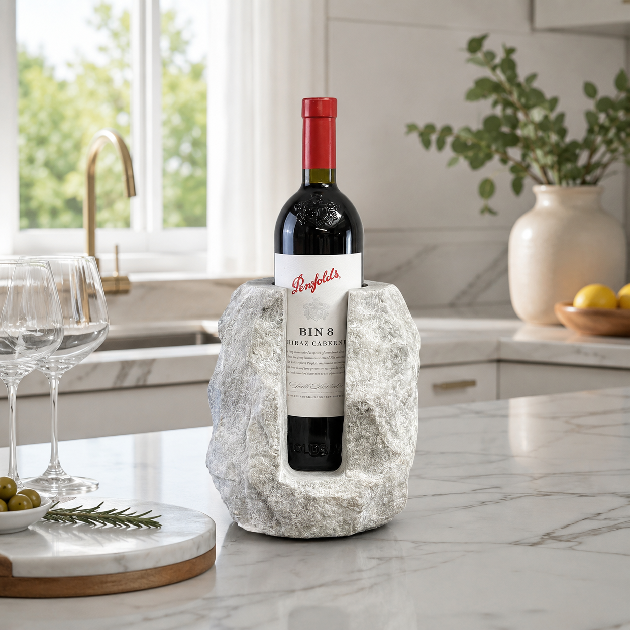 Solid Marble Wine Bottle Holder | Handcrafted Stone Wine Cooler