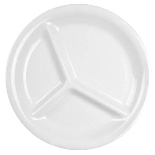3 Compartment 26cm White Melamine Plates  - Pack of 12