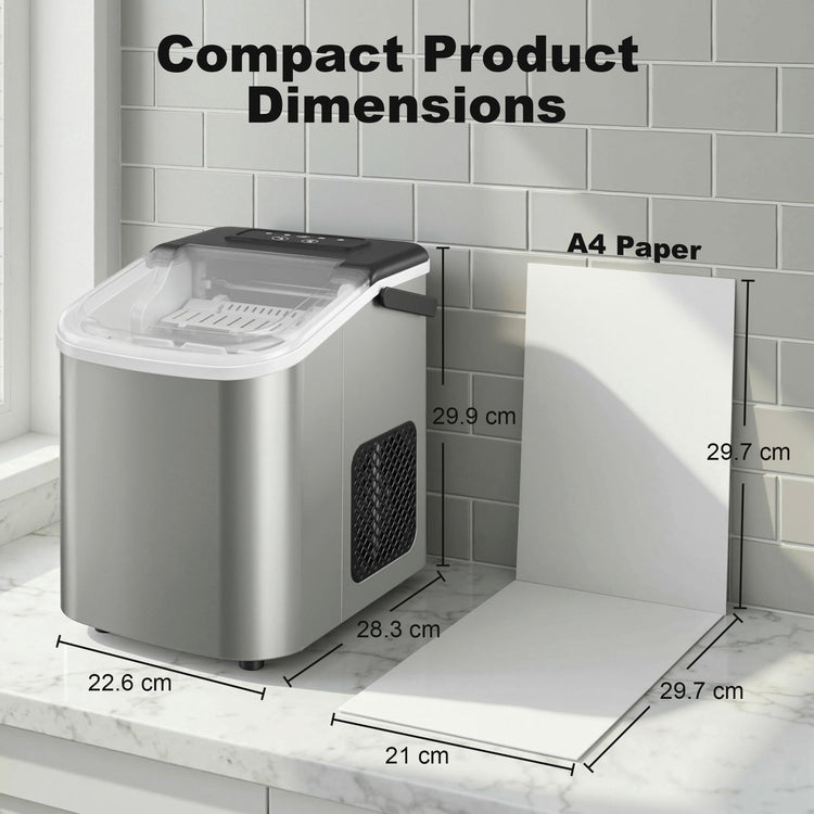 HOMCOM Ice Maker Machine Countertop, 9 Cubes Ready in 7 Mins, 12 KG in 24Hrs, 2 Sizes of Bullet, Self-Cleaning Ice Machine with Portable Handle, Scoop and Basket for Home Kitchen Office RV