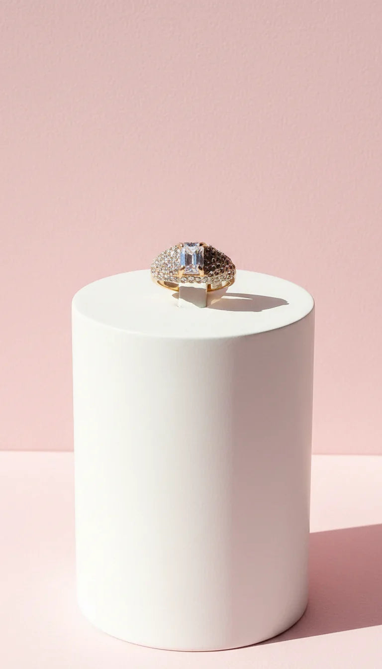 Oblong Cut Crystal Ring Silver Box set of 12