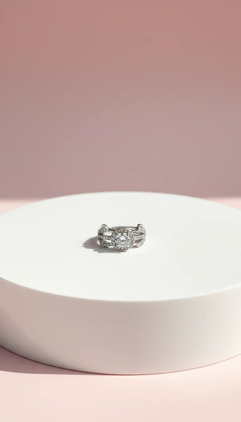 Silver Cut Out Crystal Solitaire Ring Silver Box set of 12