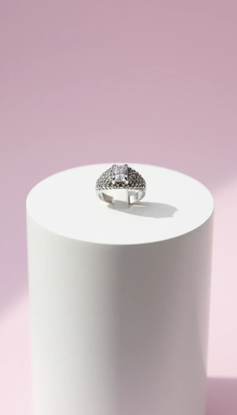 Oblong Cut Crystal Ring Silver Box set of 12