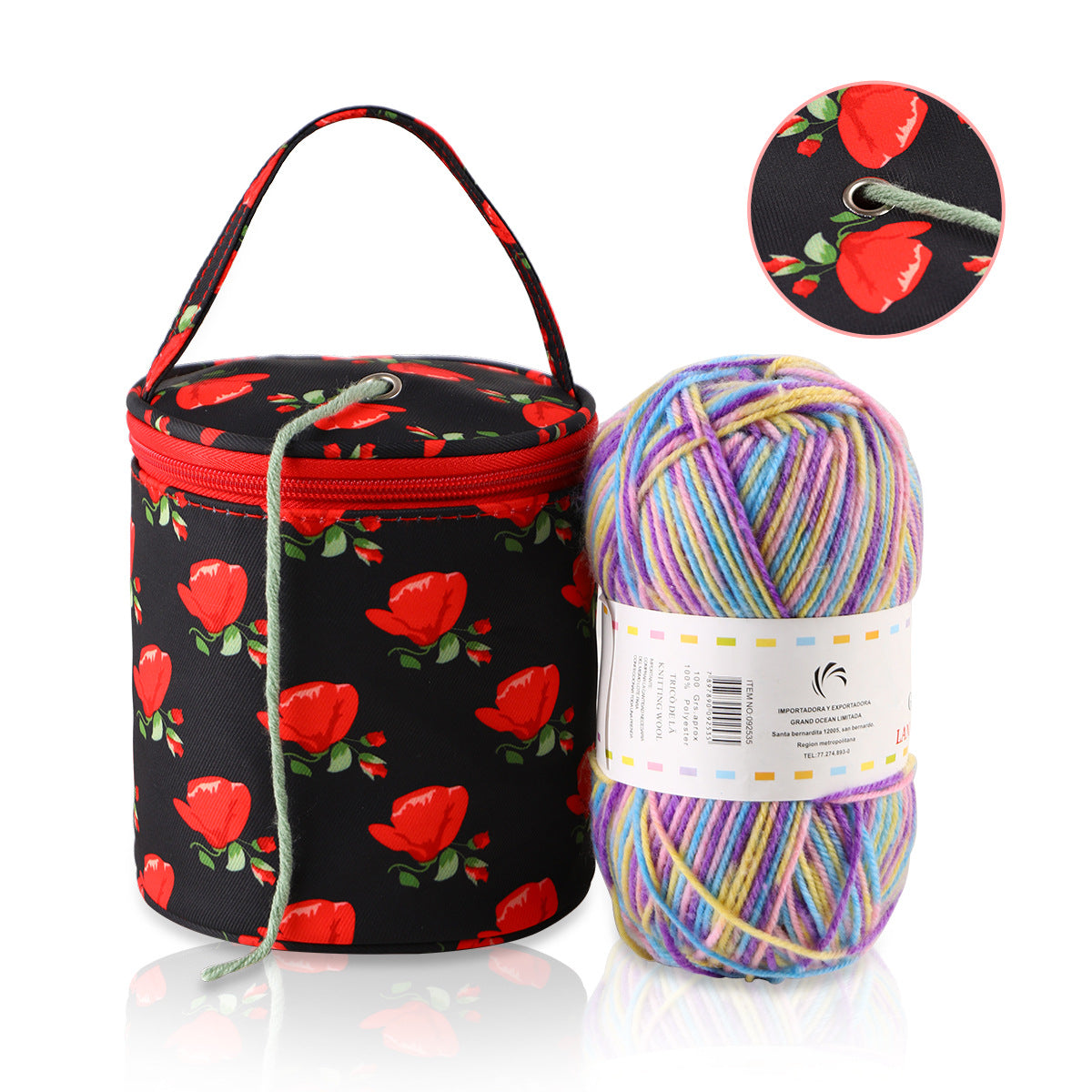 Crochet Thread Storage Bag Printed Yarn Holder Knitting Wool Storage Barrel Knit
