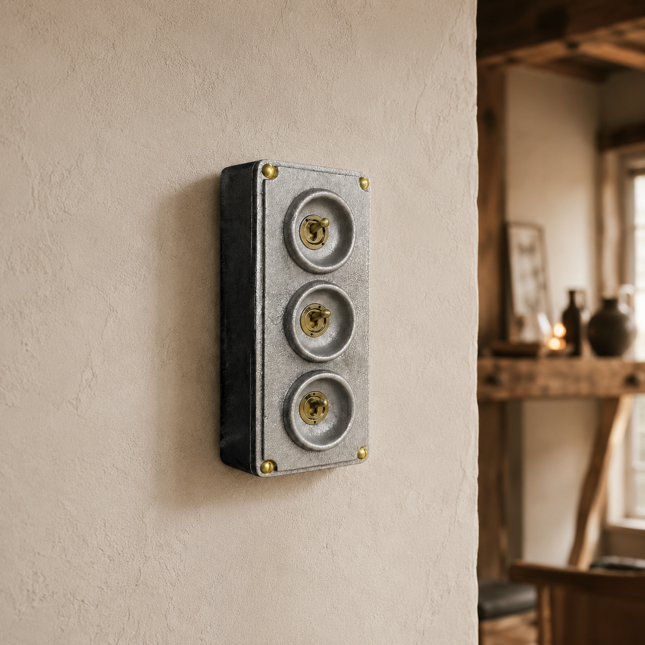 3 Gang 2 Way Solid Cast Metal Toggle Light Switch | Industrial Vintage Surface Mounted *Factory Second*