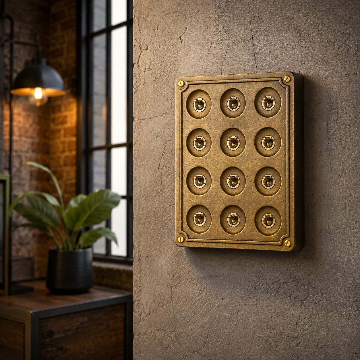 12 Gang 2 Way Bronze Cast Metal Light Switch | Surface Mount Industrial Toggle