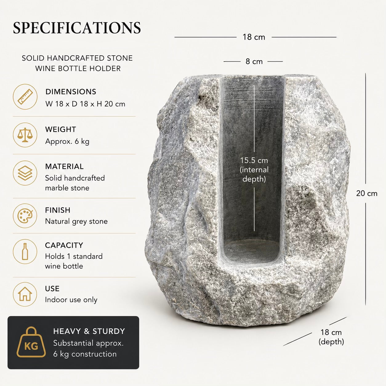 Solid Marble Wine Bottle Holder | Handcrafted Stone Wine Cooler