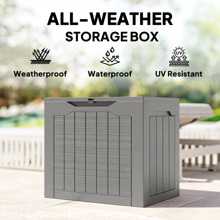 Outsunny 93L Plastic Garden Storage Box, Outdoor Storage Box with Handles, Waterproof Outdoor Storage Container, Khaki
