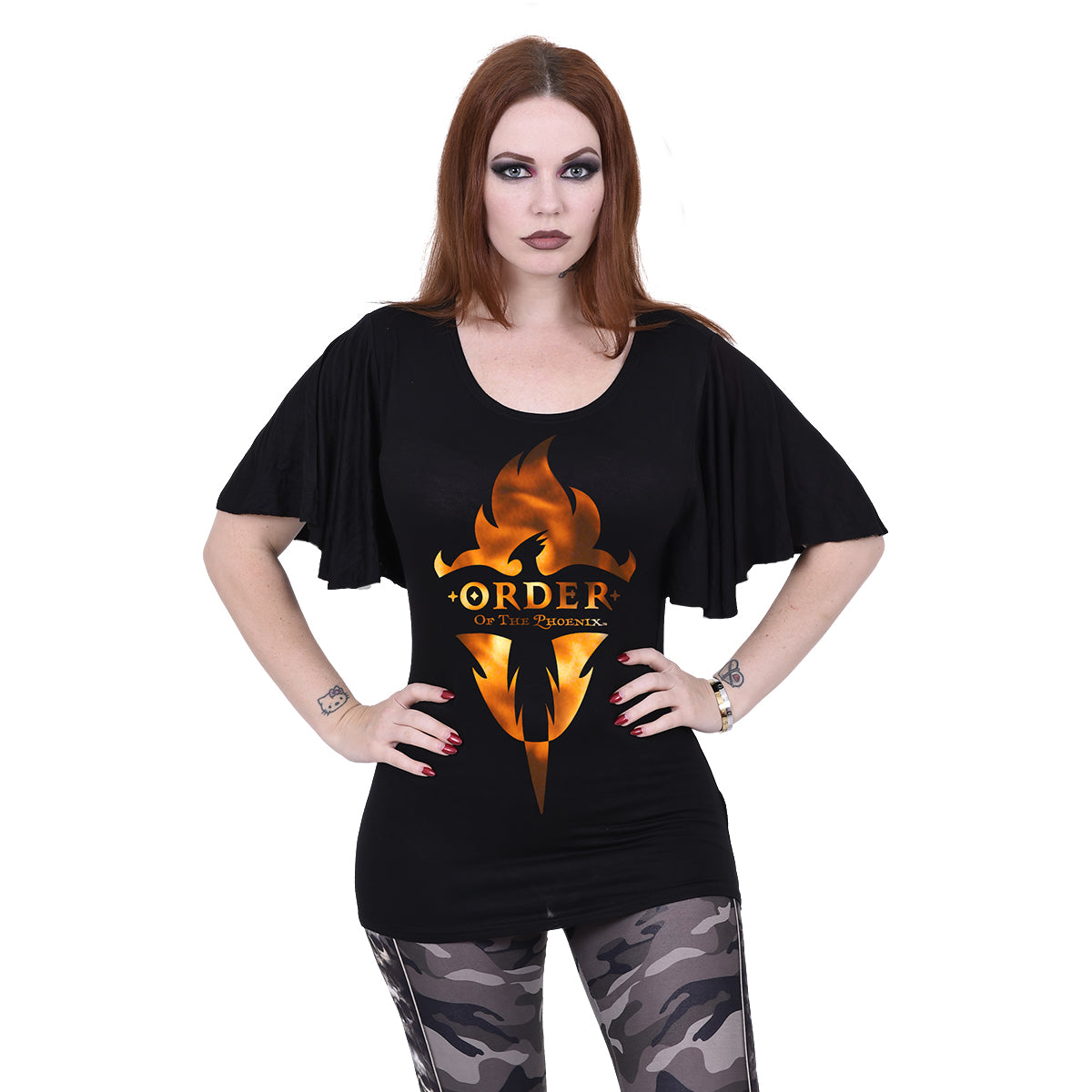 HARRY POTTER - ORDER OF THE PHOENIX - Boat Neck Bat Sleeve Top Black