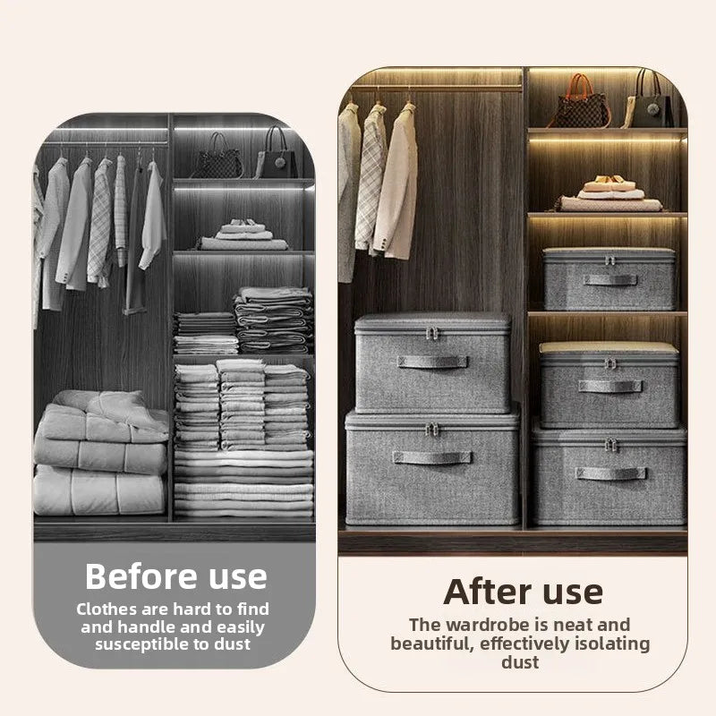 Grey Foldable Zip Storage Box – Portable Organiser Collapsible Clothes Container