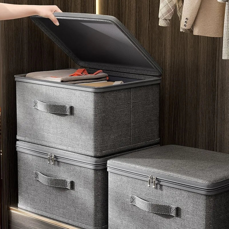 Grey Foldable Zip Storage Box – Portable Organiser Collapsible Clothes Container