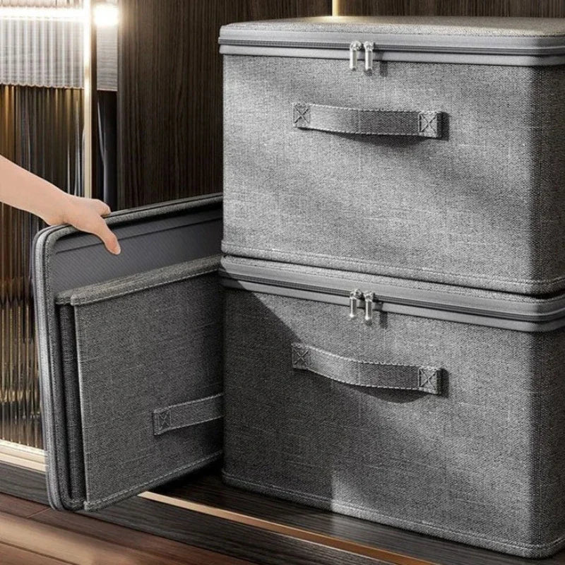 Grey Foldable Zip Storage Box – Portable Organiser Collapsible Clothes Container