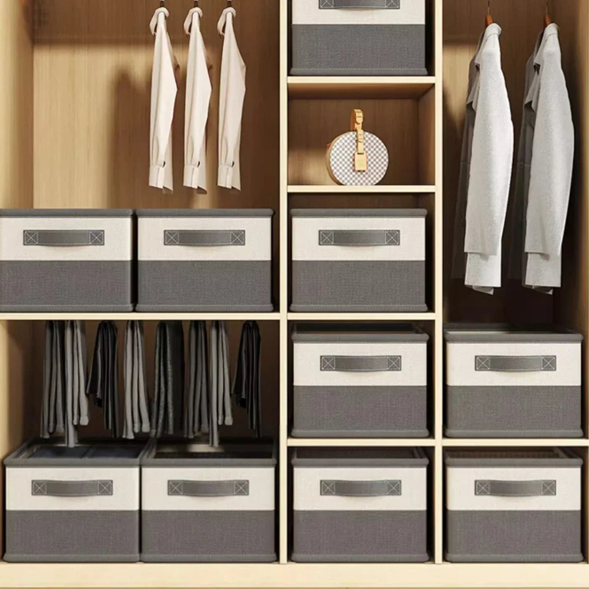 Grey White Storage Box Open Top with Handle Clothes Bedding Organiser Under Bed