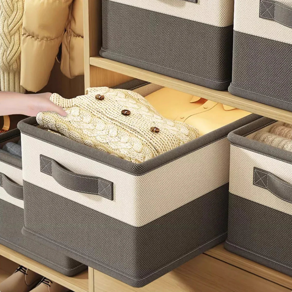 Grey White Storage Box Open Top with Handle Clothes Bedding Organiser Under Bed