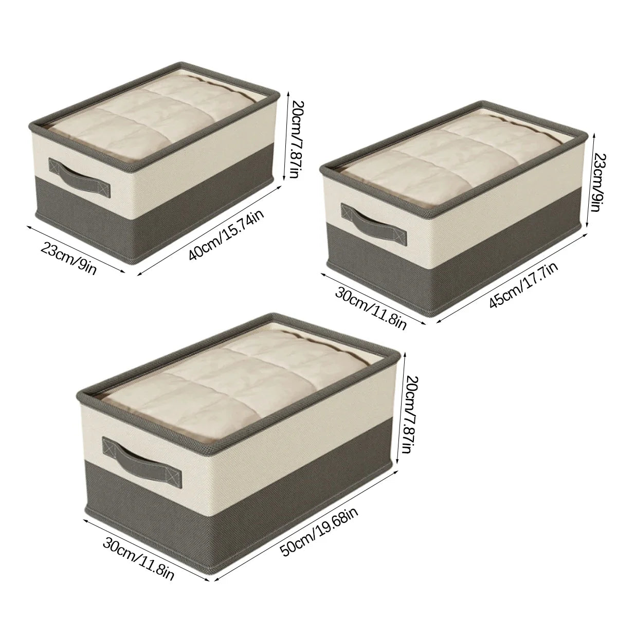 Grey White Storage Box Open Top with Handle Clothes Bedding Organiser Under Bed