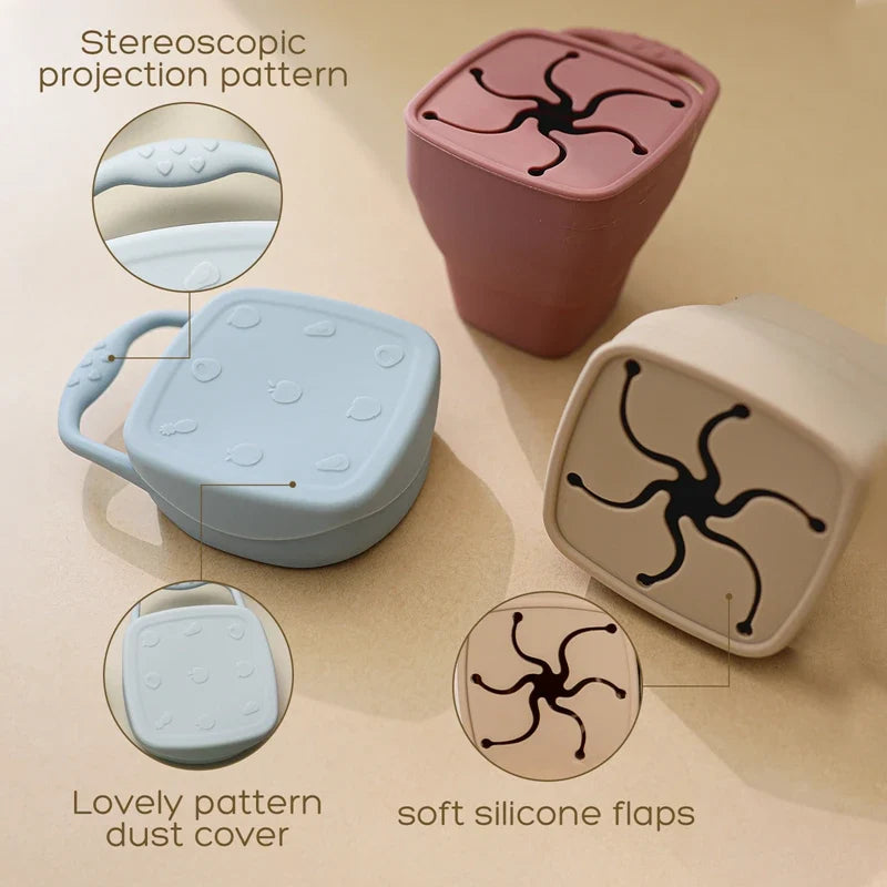 Baby Silicone Snack Cups for Toddlers Spill Proof Collapsible Toddle Portable Silicone Snack with Lids Baby food Storage Tank