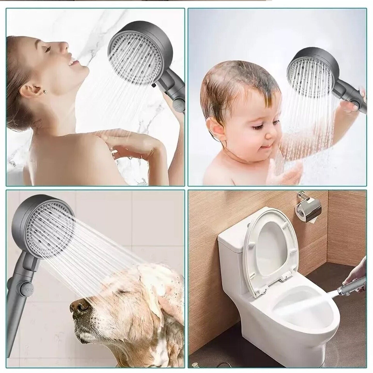 High Pressure Shower Head 5 Modes Chrome Handset with Hose Bathroom Accessories