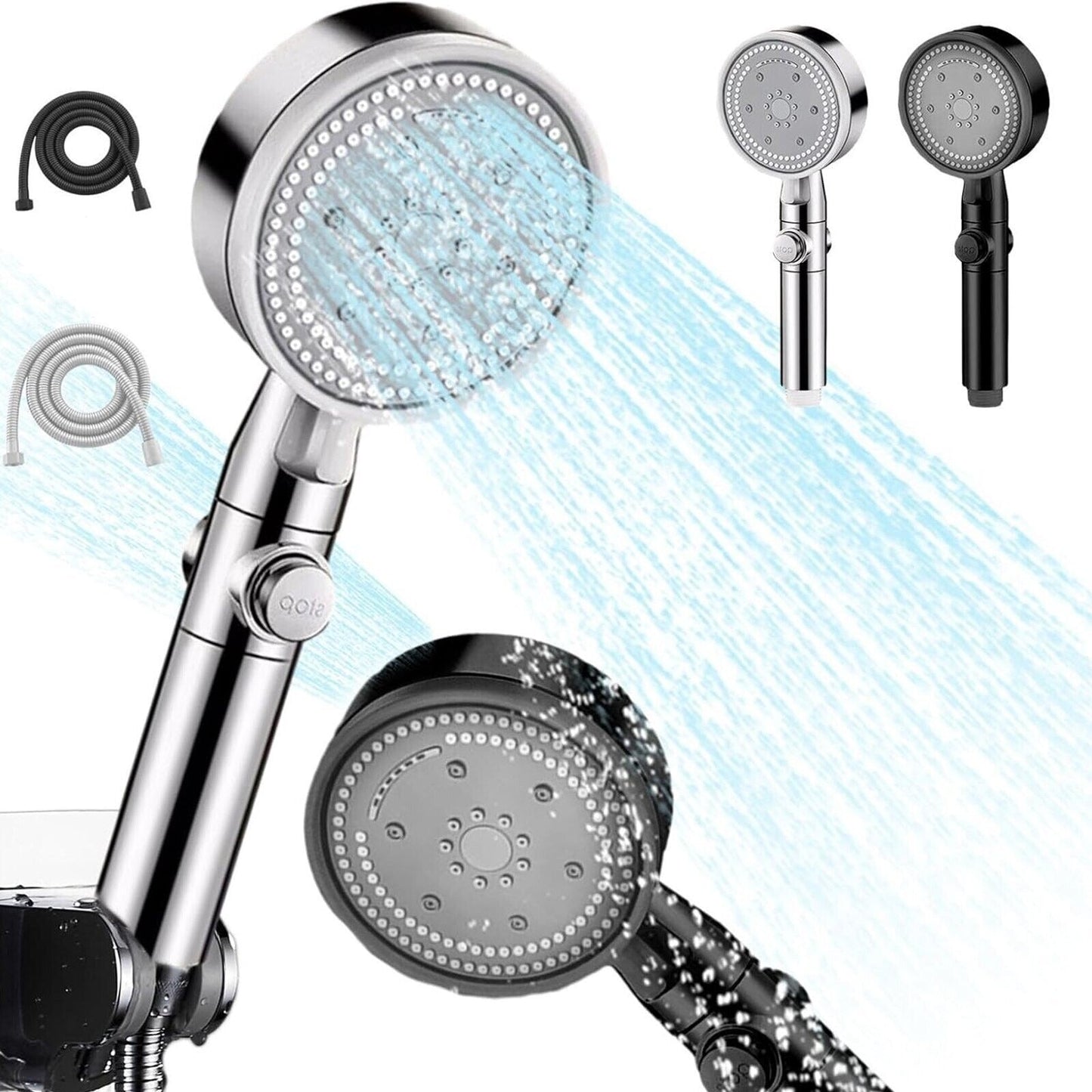 High Pressure Shower Head 5 Modes Chrome Handset with Hose Bathroom Accessories