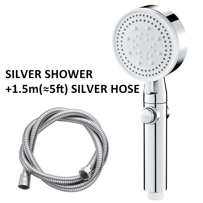 High Pressure Shower Head 5 Modes Chrome Handset with Hose Bathroom Accessories