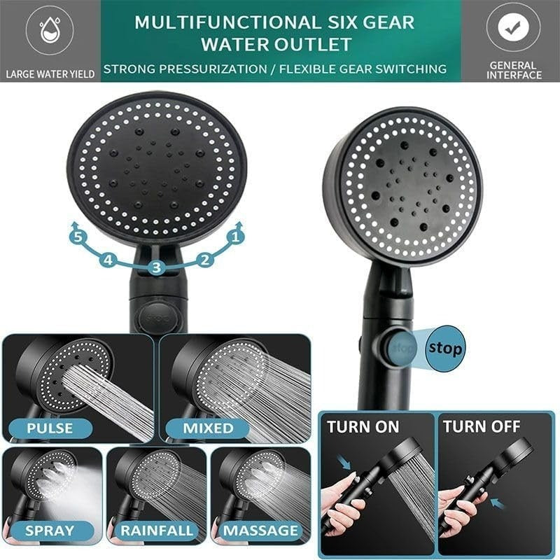 High Pressure Shower Head 5 Modes Chrome Handset with Hose Bathroom Accessories