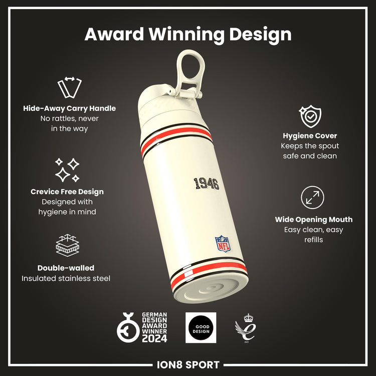 NFL x ION8 Insulated Steel Water Bottle, NFL Browns, 750ml (24oz)