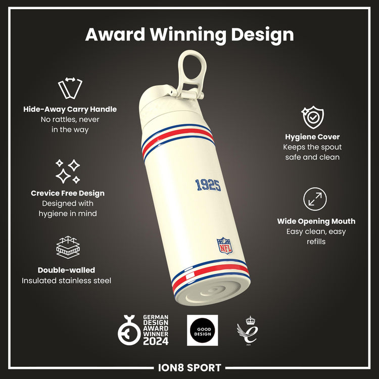 NFL x ION8 Insulated Steel Water Bottle, NFL Giants, 750ml (24oz)