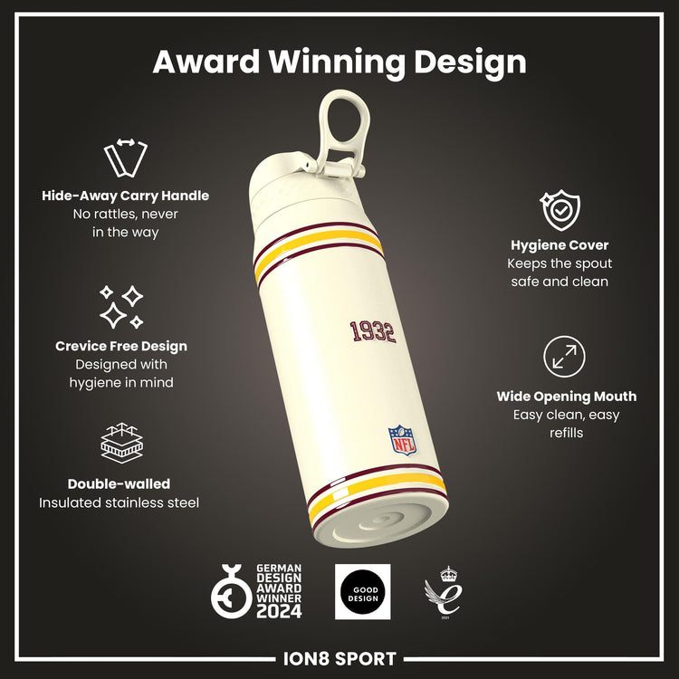 NFL x ION8 Insulated Steel Water Bottle, NFL Commanders, 750ml (24oz)