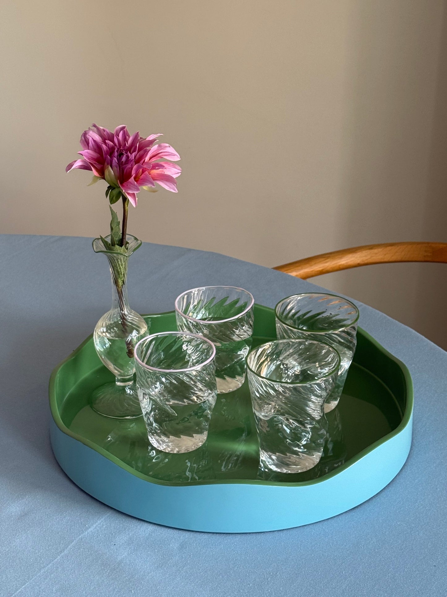 Allegra Round Wiggle Tray in Green and Blue