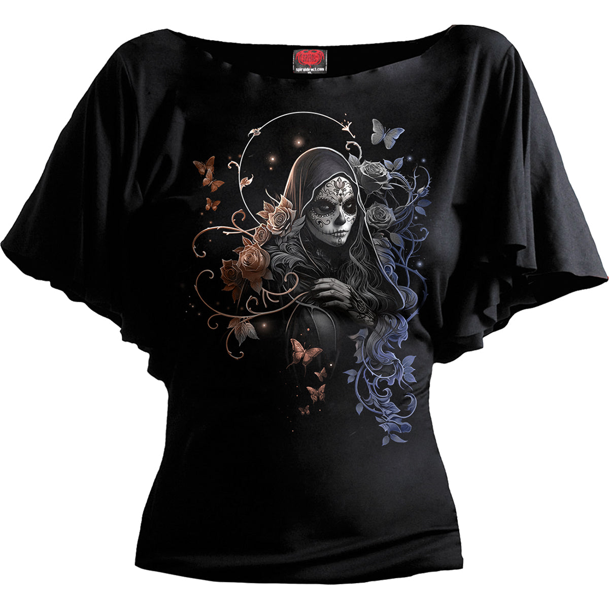 GOTHIC GRACE - Boat Neck Bat Sleeve Top Black
