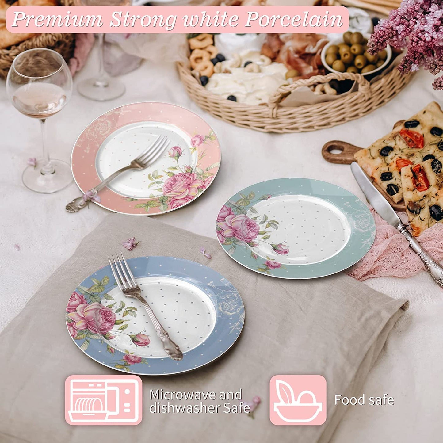 Mothers Day Coronation PartyAfternoon Tea Coffee Cake Set with- 3 Tier Cake Stands 2 Cups 2 Saucers 4 Plates (Blue)
