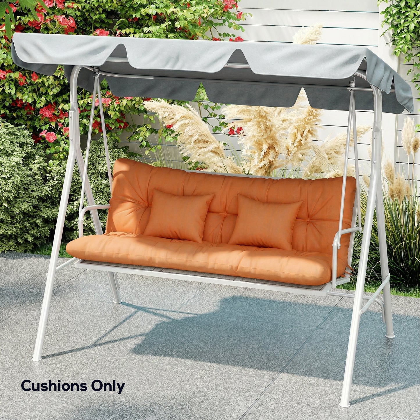 Outsunny Outdoor Seat Cushions Back Cushion with 2 Pillows, Water Repellent Seat Pads for 3-Seater Chair, Orange