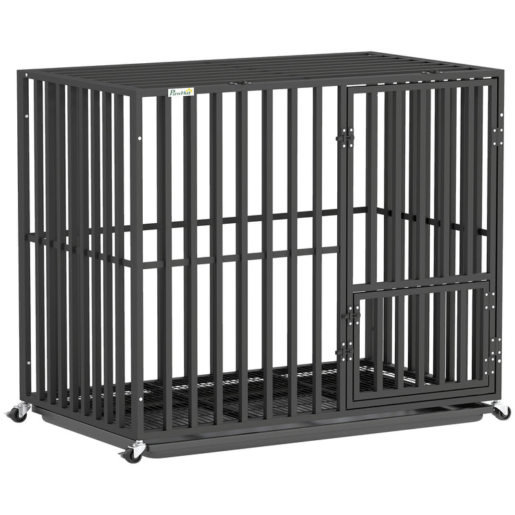 PawHut Heavy Duty Dog Crate, Dog Cage with Wheels for Small Medium Breeds, Metal Pet Kennel with Removable Tray