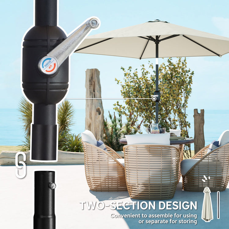 Outsunny 2.6 m Garden Parasol Umbrella with Aluminium Pole, Outdoor Patio Umbrella with Tilt and Crank, Vent, Cream White