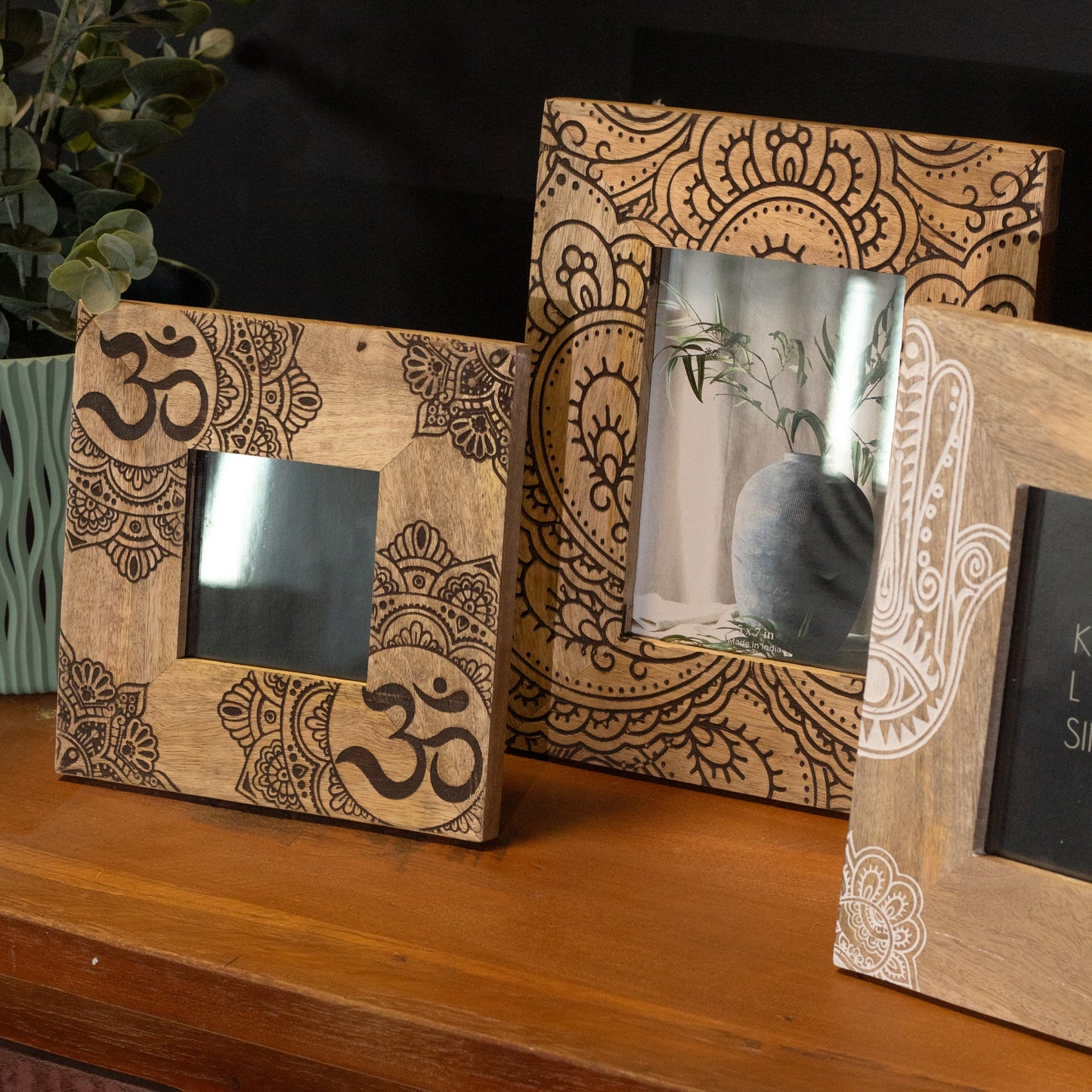 Medium Black Ohm Mandala Mango Wood Photo Frame 10x15cm